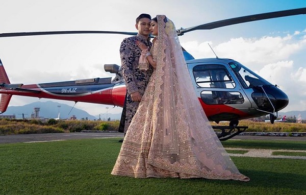Aanchal Sharma and Udip Shrestha marriage with helicopter